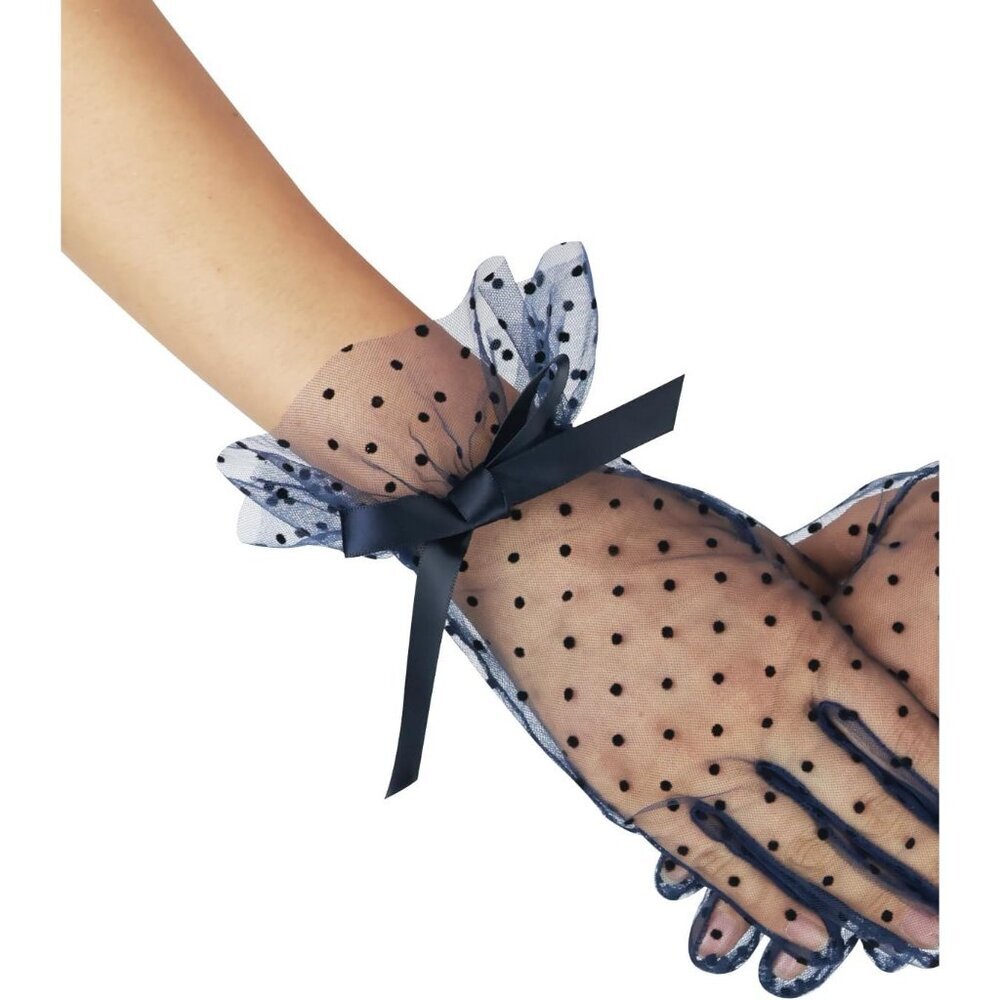 Women's Evening Beige Bow Short Lace Gloves Ruffles Wedding Party Accessories - Picture 3 of 7